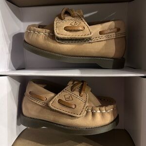Sperry Baby, Tan Leather Boat Shoe with Hook-and-Loop Strap